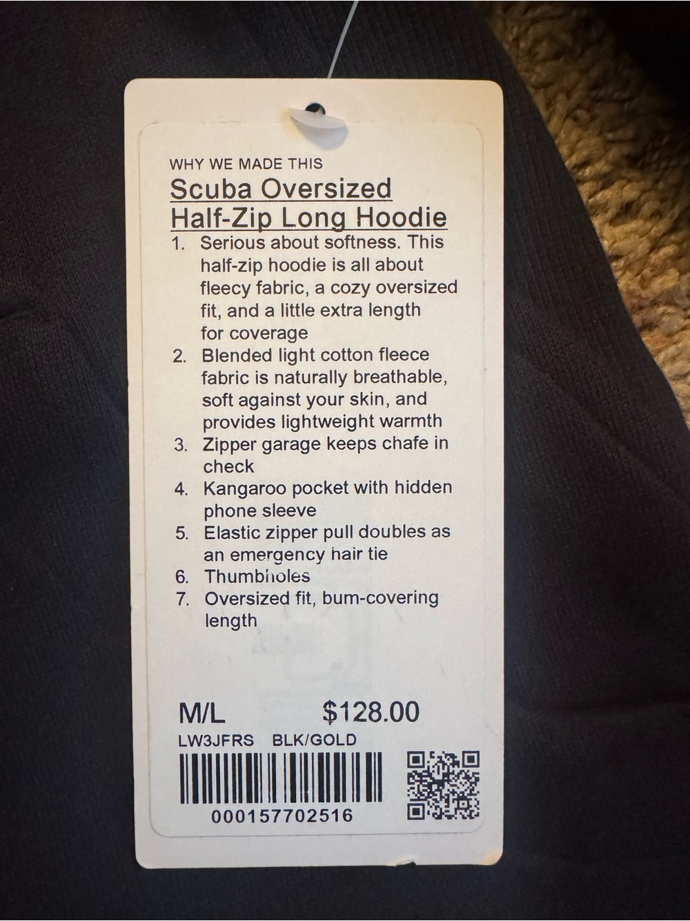 Lululemon Scuba oversized 1/2 zip hoodie sweatshirt | black | gold zipper M/L - Picture 5 of 5